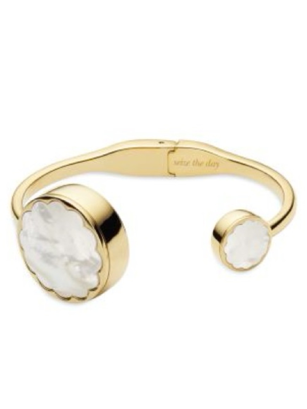 kate spade Gold Open Cuff Hinge Bracelet White Mother of Pearl Scallop